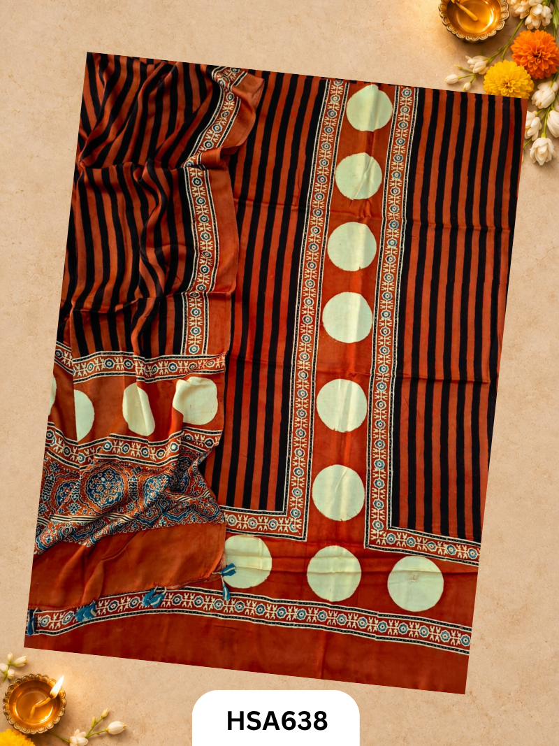 Pure Ajrakh Modal Print Pomegranate Pill Dye 2 Pics Suits
