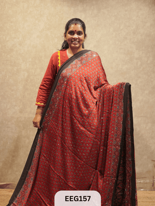 AJRAKH MODAL SAREE WITH MIRROR