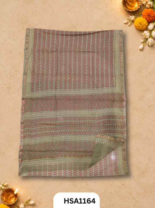 Hand Block Printed Kota Doriya Saree with Blouse