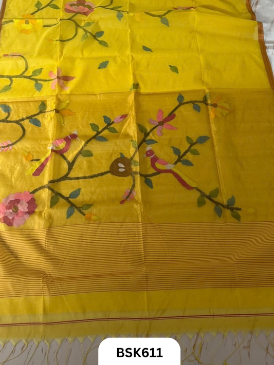 Handloom Pure Muslin Jamdhani With Hand Needle Work Saree
