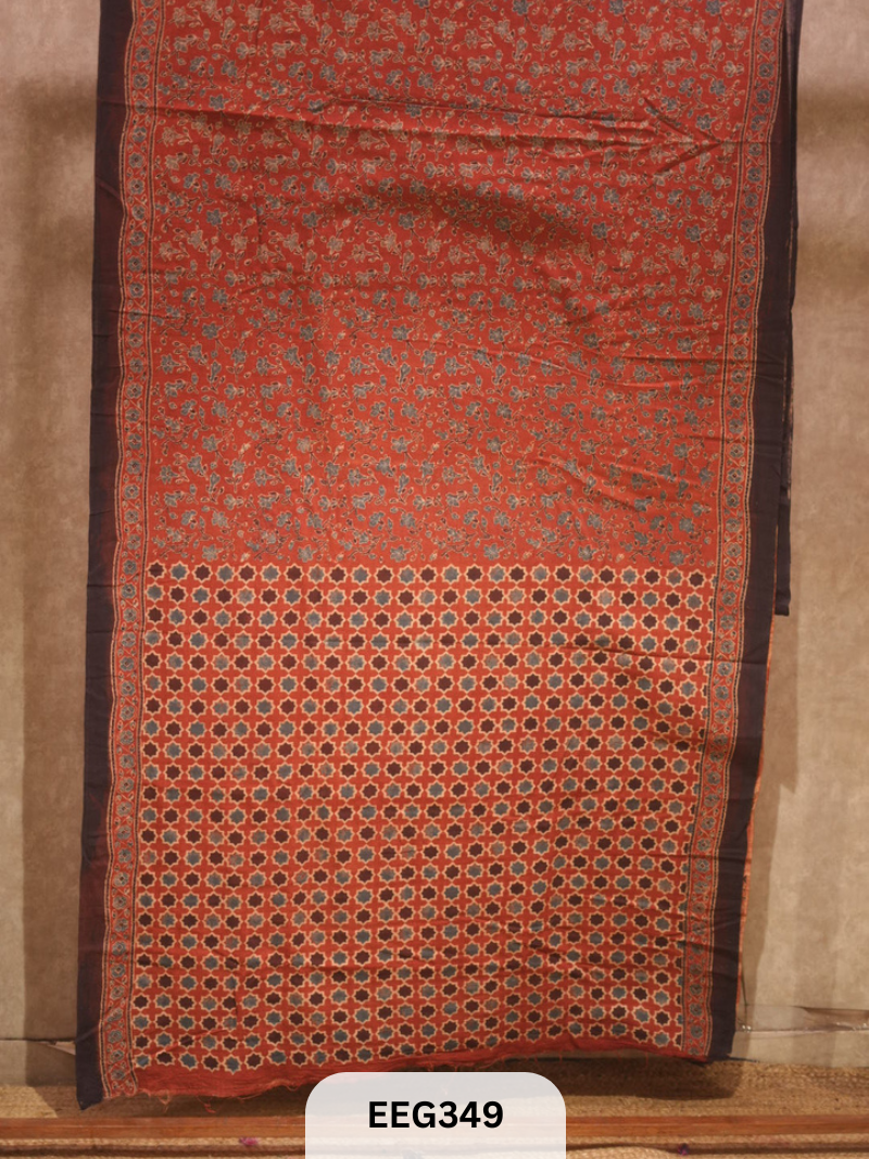HANDWOVEN KALA COTTON WITH AJRAKH PRINT SAREE