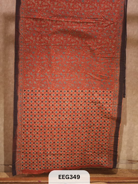 HANDWOVEN KALA COTTON WITH AJRAKH PRINT SAREE