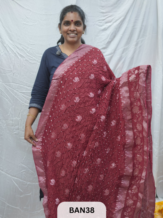 PURE RAW SILK WITH MEENAKARI BUTTA BANDHINI SAREE