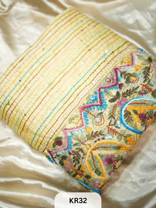 DUPION SILK WITH PURE HAND KANTHA HEAVY