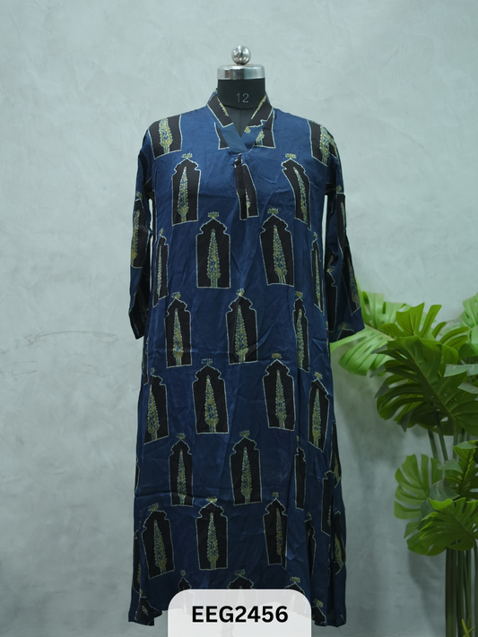 MODAL AJRAKH PRINT KURTI WITH PLEATS