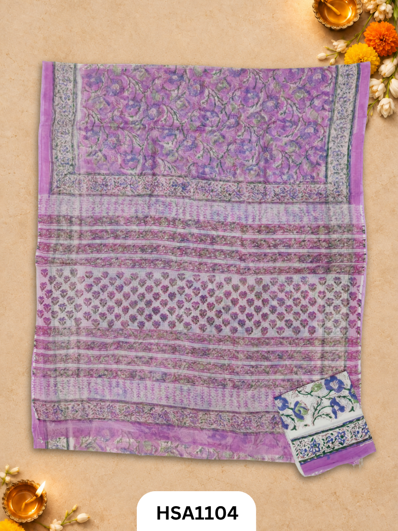 Hand Block Printed Traditional Designs & Multi Colour Combinations Kota Doria Sarees