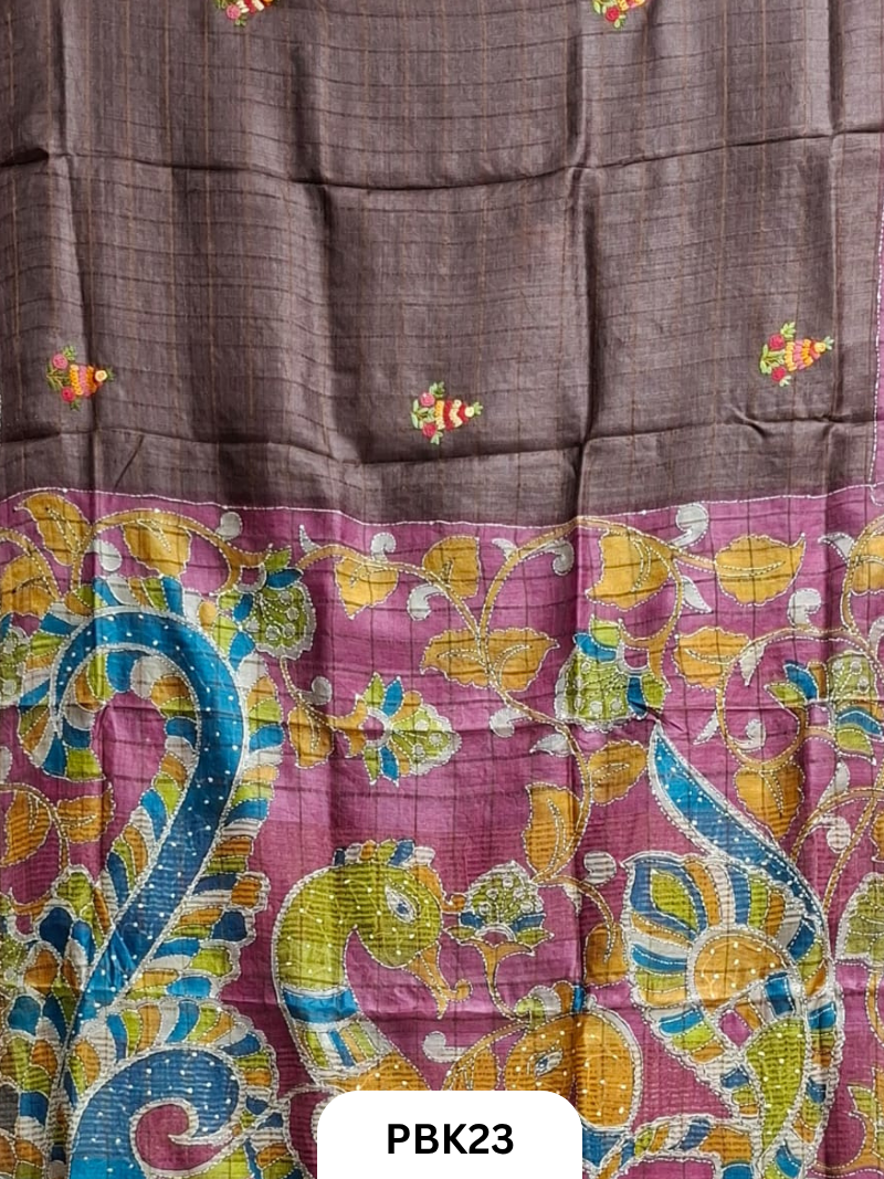 Pure Tussar Silk Saree with Heavy Embroidery & Bullion Stitch