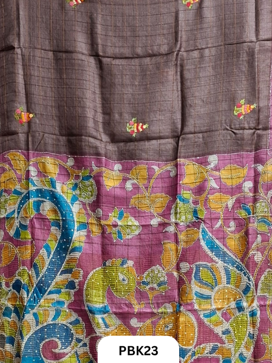 Pure Tussar Silk Saree with Heavy Embroidery & Bullion Stitch