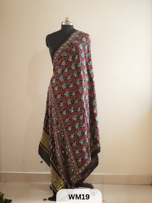 MODAL SILK WITH GLUED MIRROR LAGDI PATTA DUPPATTA