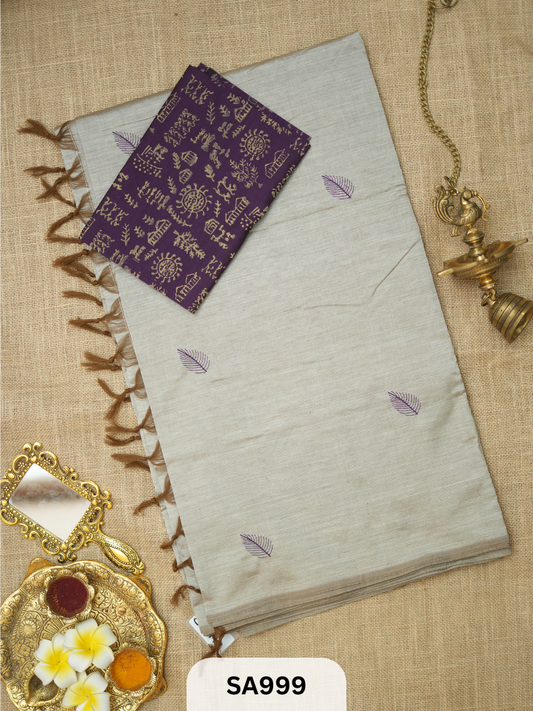 SILK COTTON EMBROIDERY HANDBLOCK SAREE