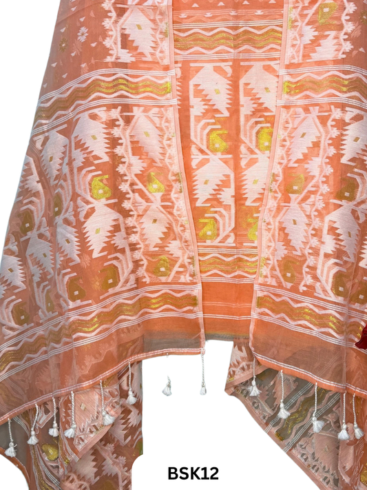 Cotton Jamdani Zari Weave  Top Material - 2.5  Duppata - 2.5  Machine Weave Hand Cutting (Copy)