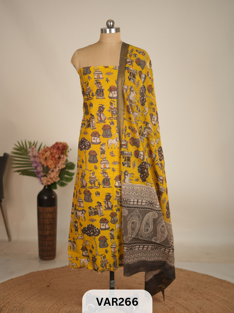 PURE HANDBLOCK KALAMKARI COTTON-2 PCS-TOP & DUPPATA
