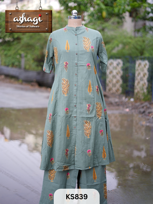 DENIM COTTON SANGANERI PRINT 2PCS SET - READY TO DISPATCH
