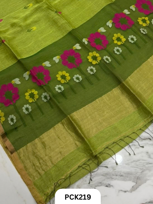 Pure Handloom Linen Silk Saree with Jamdani Weave