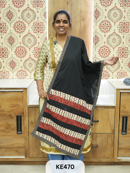 APPLIQUE AJARKH COTTON STOLES - VEGTABLE PRINT