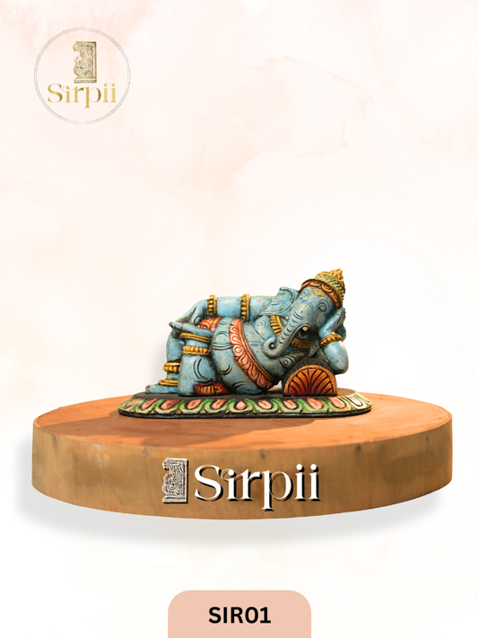 Wooden Sleeping Lord Ganesha - Height 1O" INCH, WIDTH 14"INCH