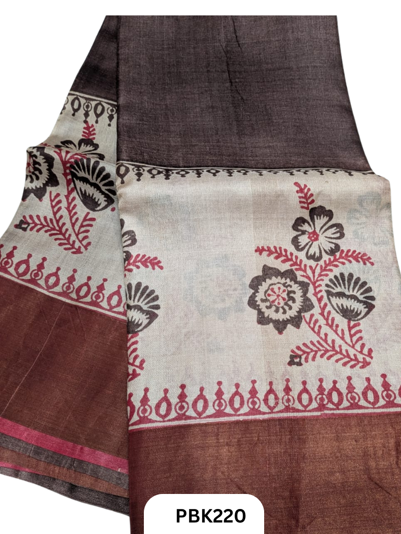 Premium Pure Tussar Silk Handblock Print Saree – Kolkata Special
