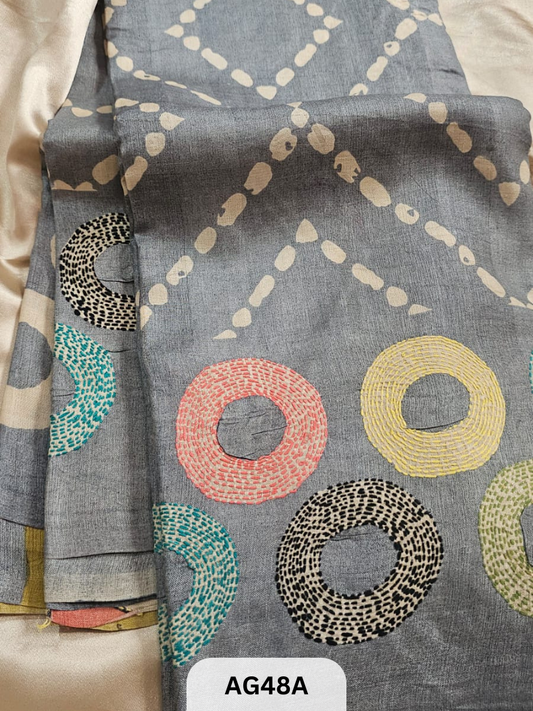 PURE TUSSAR WITH BORDER | WITH BATIK | KALAMKARI SPECIAL HAND PAINT |HAND KANTHA STITCH | SILK MARK