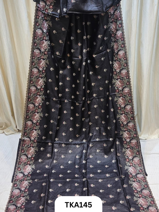 Pure Bishnupuri Silk - Pure Gachi Tussar Embroidery Design Saree