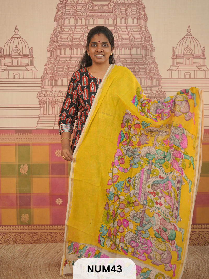 PURE CHANDERI WITH PENKALAMKARI DUPPATA