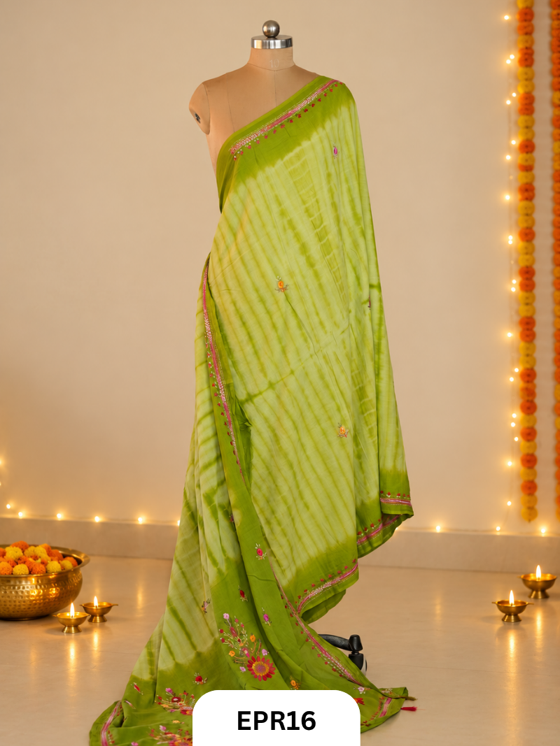 Mul Cotton Tie & Die With Bullion Stitch Saree