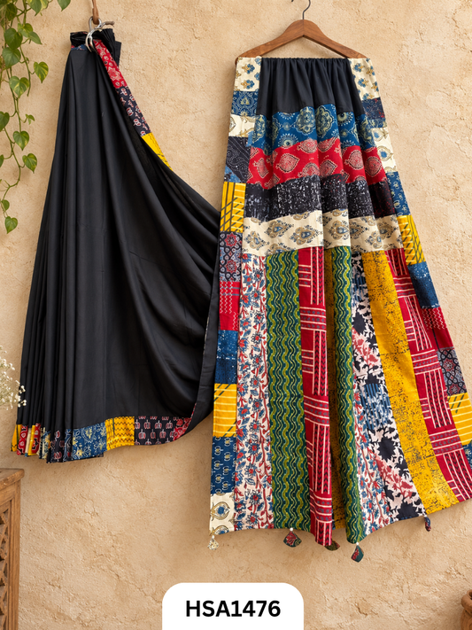 Pure Mul Cotton Ajrakh Patch Work Saree