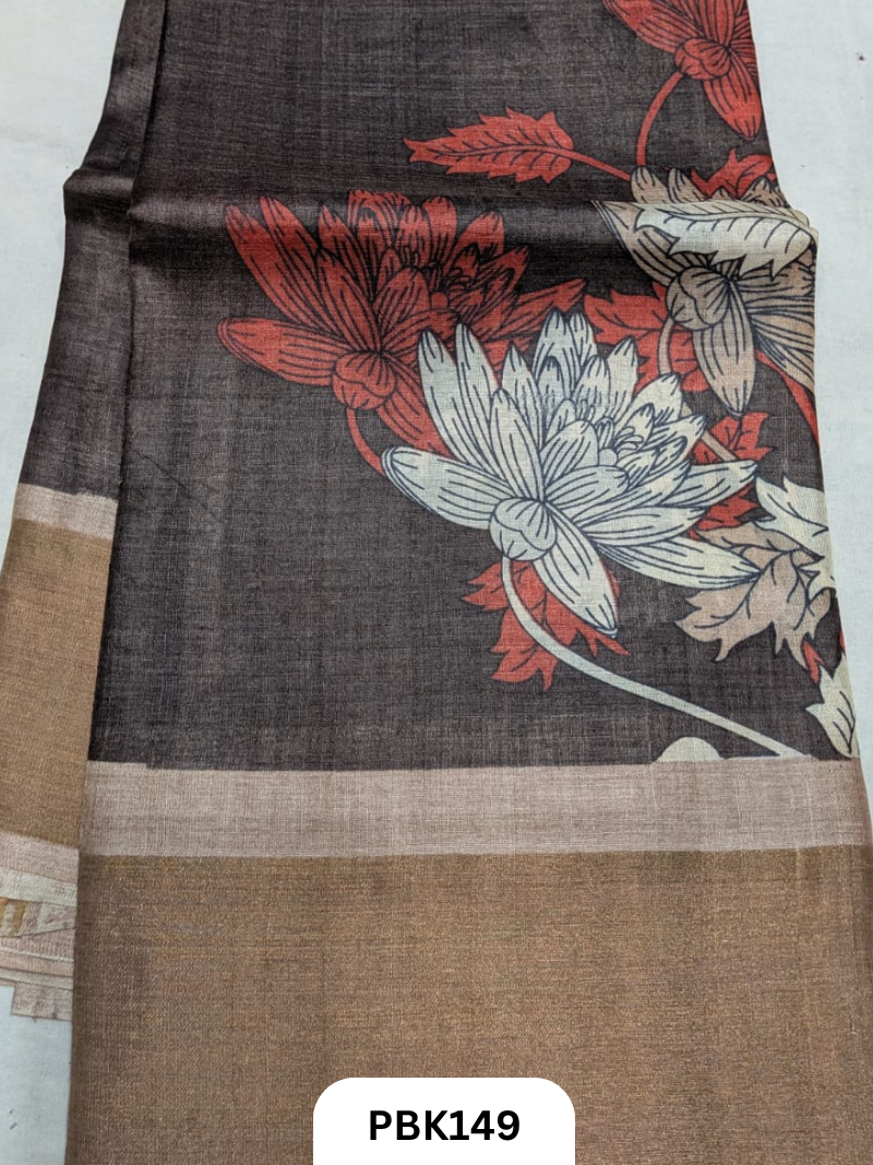 Premium Pure Tussar Silk Handblock Print Saree – Kolkata Special