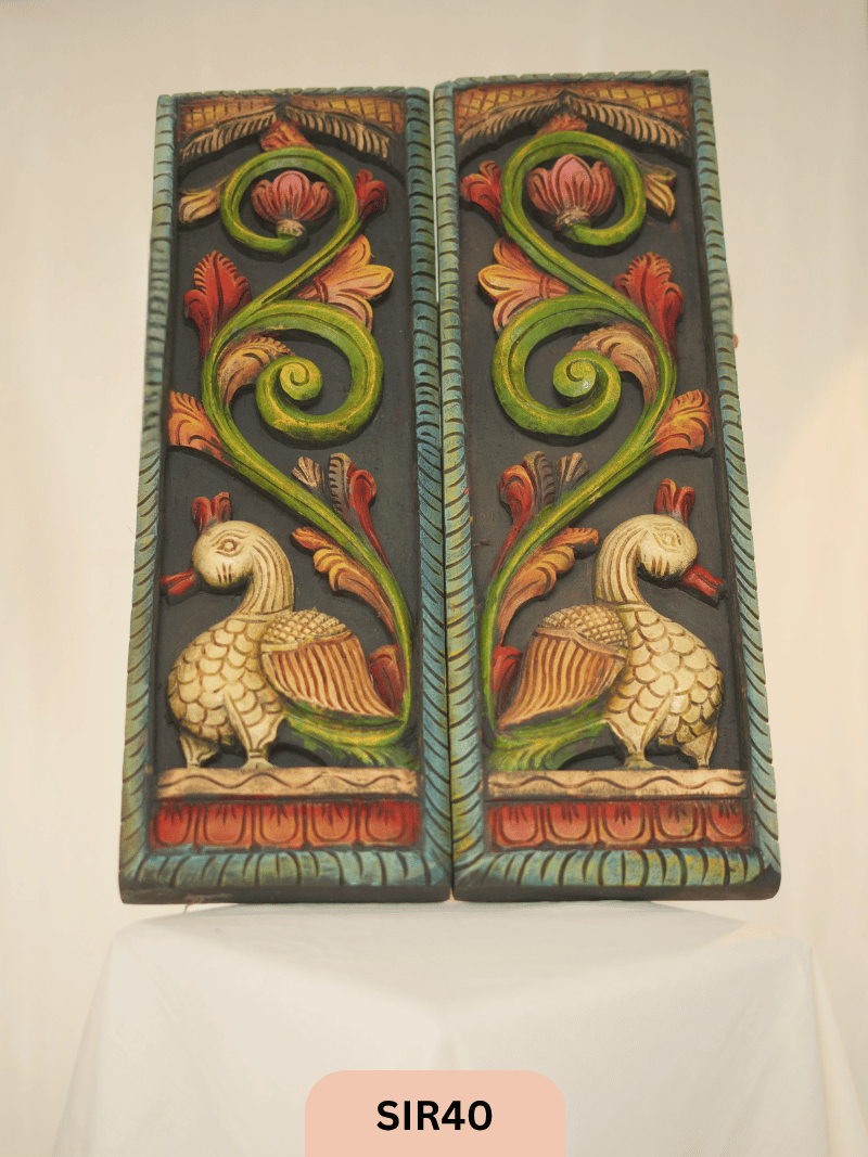 WOODEN PEACOCK WALL FRAME DECOR - Height 24" INCH, WIDTH 8"INCH