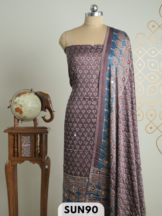 Modal Ajrakh Handblock mirror work 2 Pcs Suits