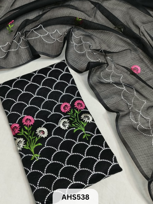 Premium Kota Doria Embroidery Work - Top And Duppatta
