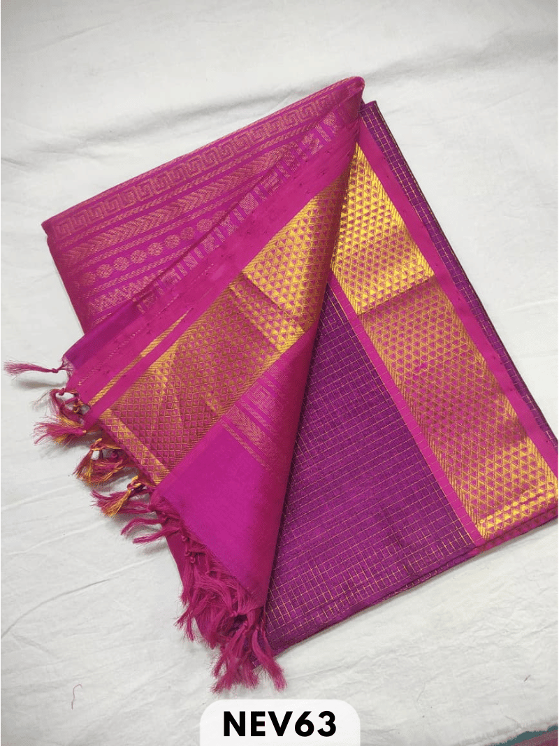 KALAKSHATHRA ZARI CHECKS SILK COTTON HANDLOOM SAREE WITH CONTRAST BLOUSE