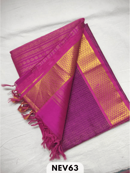 KALAKSHATHRA ZARI CHECKS SILK COTTON HANDLOOM SAREE WITH CONTRAST BLOUSE
