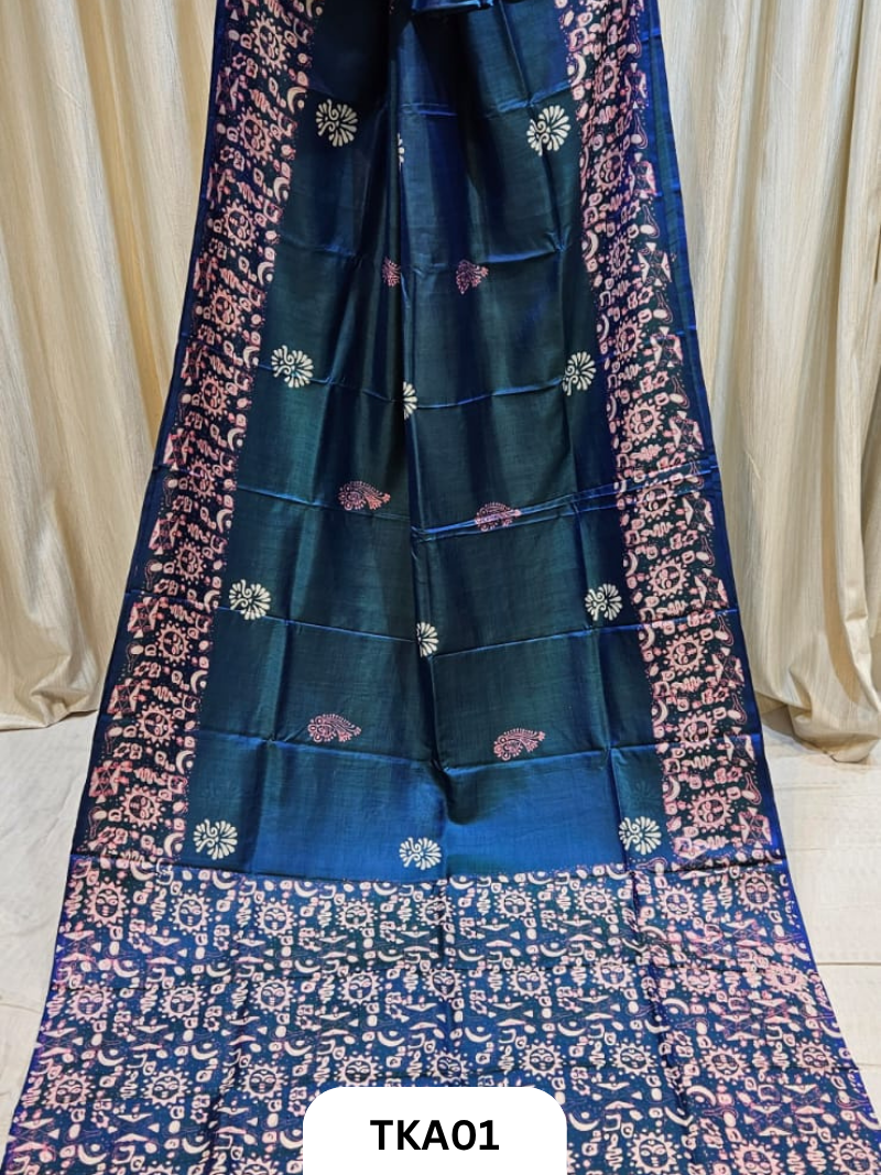 Pure Bishnupuri Silk Dual Shade Handblock