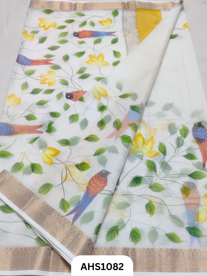 Pure Kota Cotton Hand Brush Painted Saree