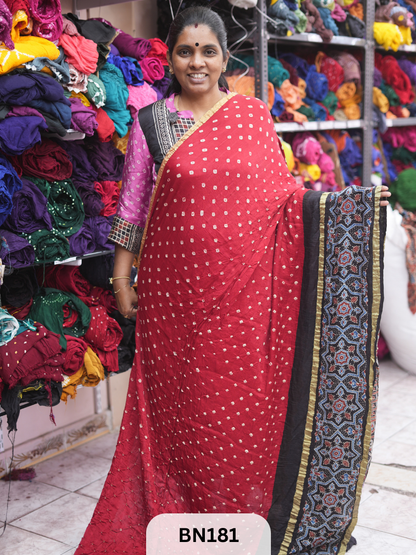 AJRAKH BANDHEJ WITH SKIRT BORDER SAREES | MODAL GAJI FABRIC