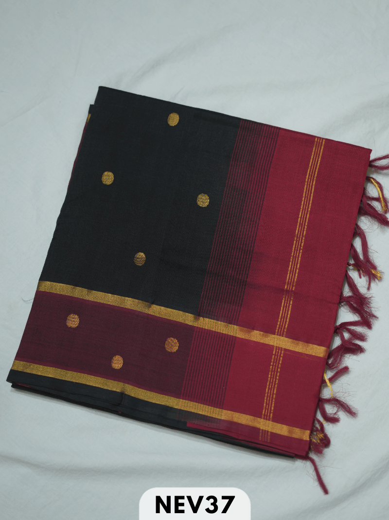 PURE HANDLOOM SILK COTTON SAREE WITH COIN BUTTA AND DOUBLE BORDER