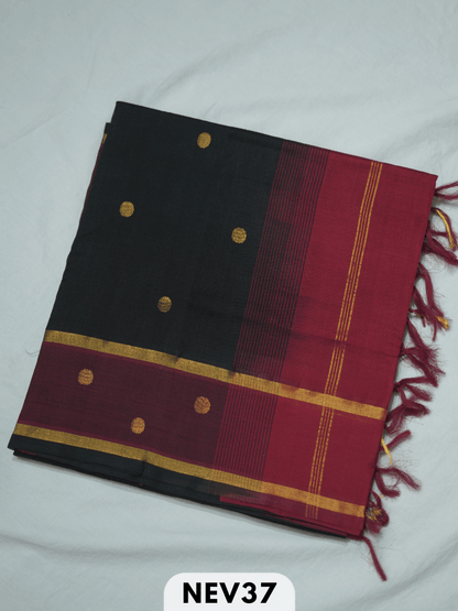 PURE HANDLOOM SILK COTTON SAREE WITH COIN BUTTA AND DOUBLE BORDER