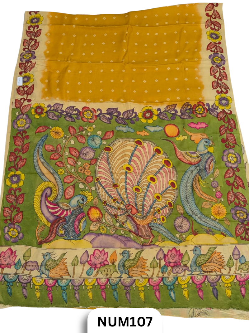 Pure Modal Silk X Bandhini Penkalamkari Fusion Saree