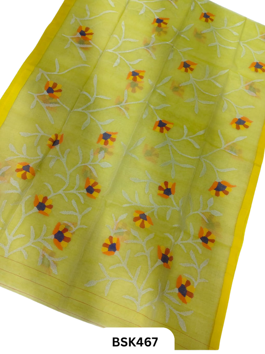 Handloom Pure Muslin Jamdhani Needle Work Weave Saree
