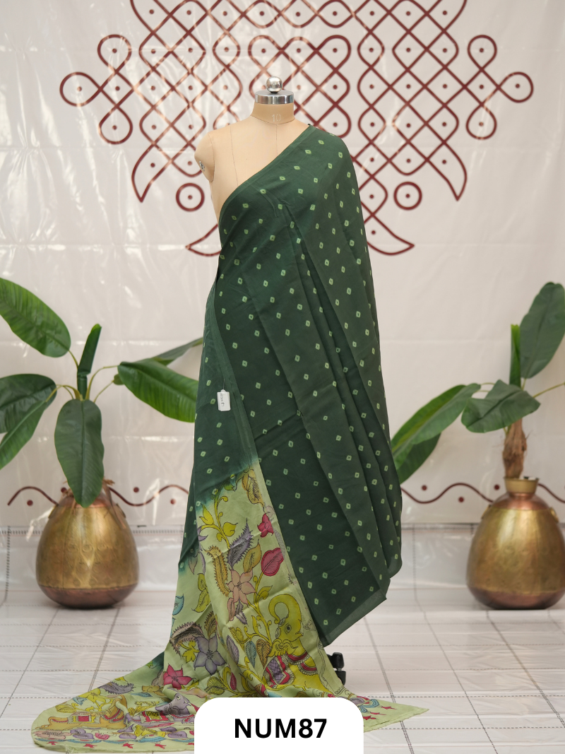 Modal Bandhini With Pure Penkalamkari Pallu And Blouse