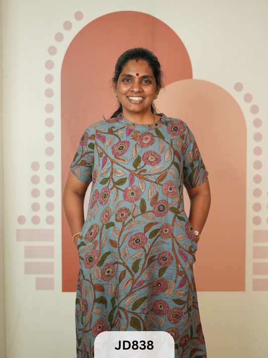 MUSLIN PENKALAMKARI KURTI - 2PCS TOP & BOTTOM