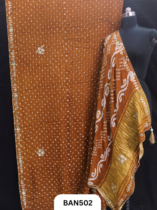 Semi gaji silk tissue pallu dani bandhej saree with khatli handwork