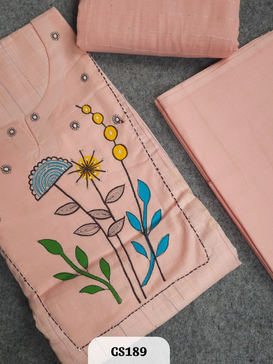 Linen Cotton with Applique Work - Peach Beauty