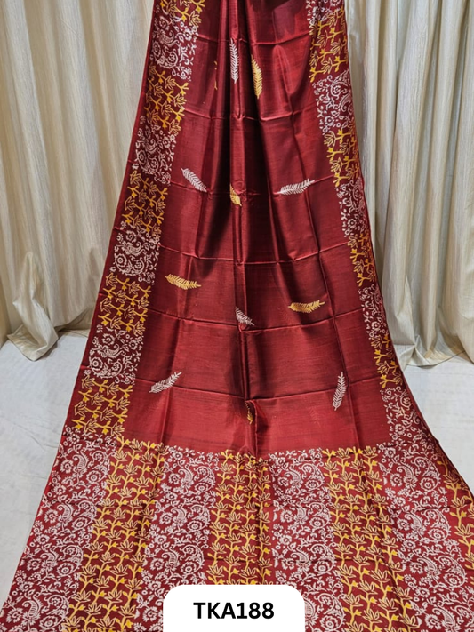 Bishnupuri Katan Silk Block Print Saree