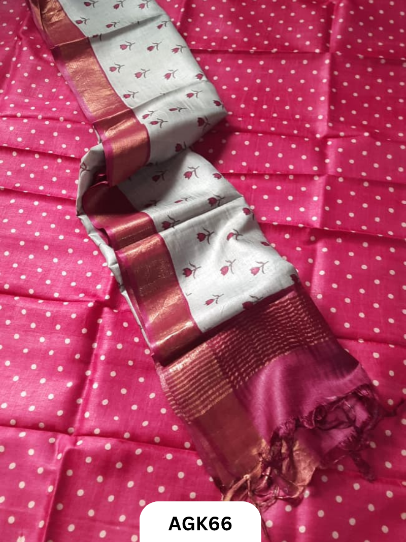 Silk Mark Certified Tussar Salwar Set with Hand Block Print