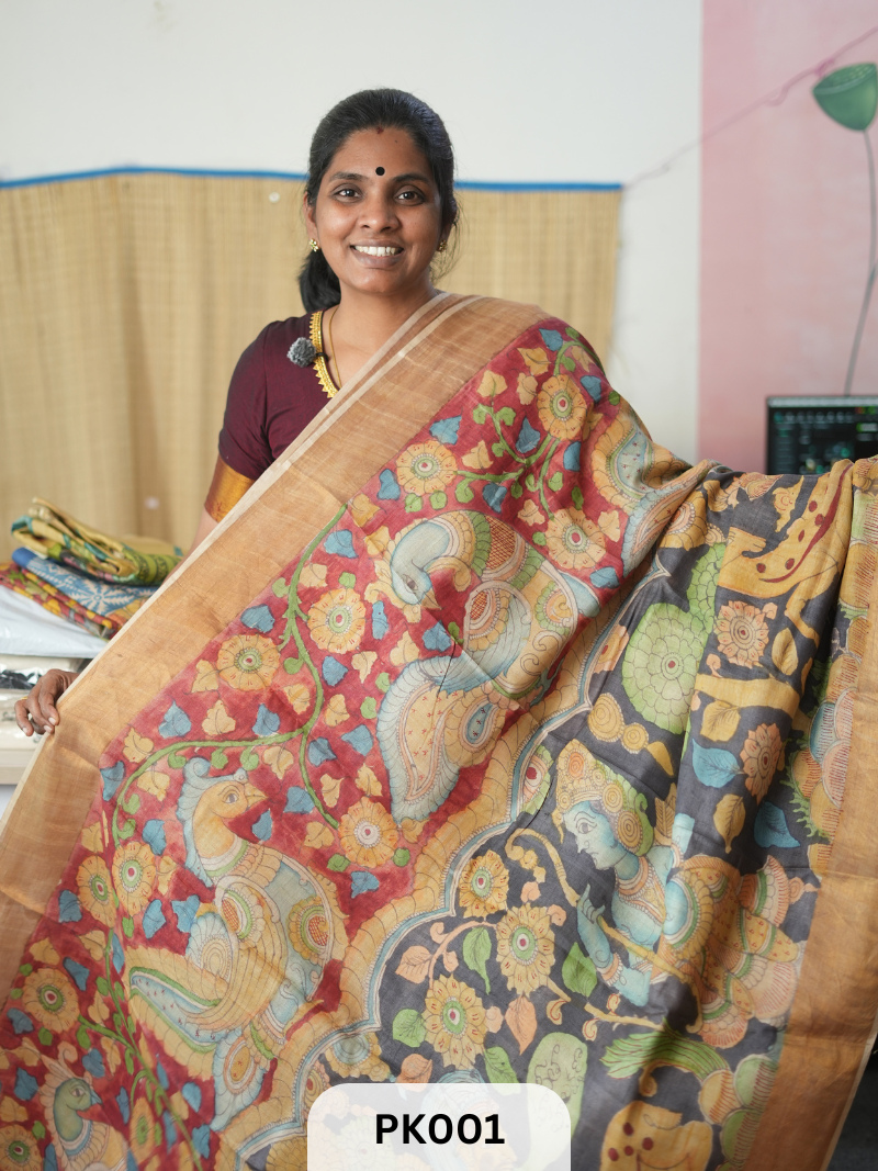 PEN KALAMKARI TUSSAR SILK SAREE