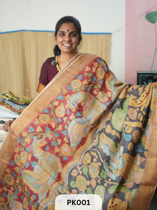 PEN KALAMKARI TUSSAR SILK SAREE
