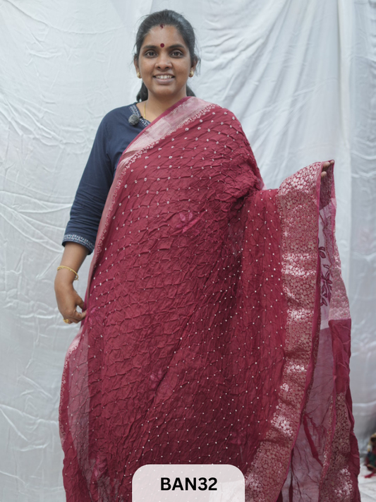 PURE RAW SILK WITH MEENAKARI BUTTA BANDHINI SAREE