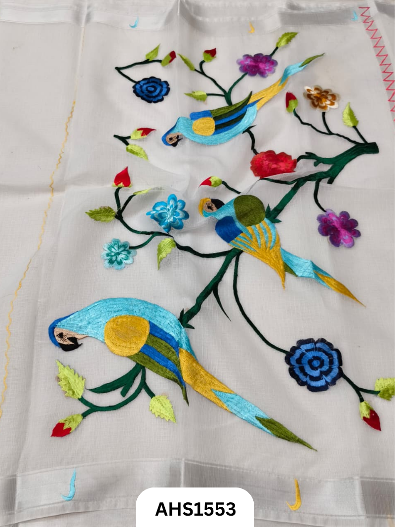 Kota Cotton Embroidery Work Saree Pallu Heavy Work