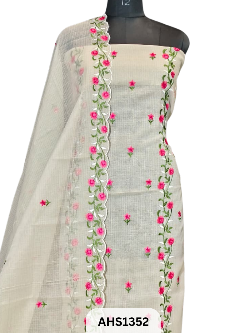 Exclusive  Kota Doria Embroidery Work -Top&duptta 2.5 Mtr